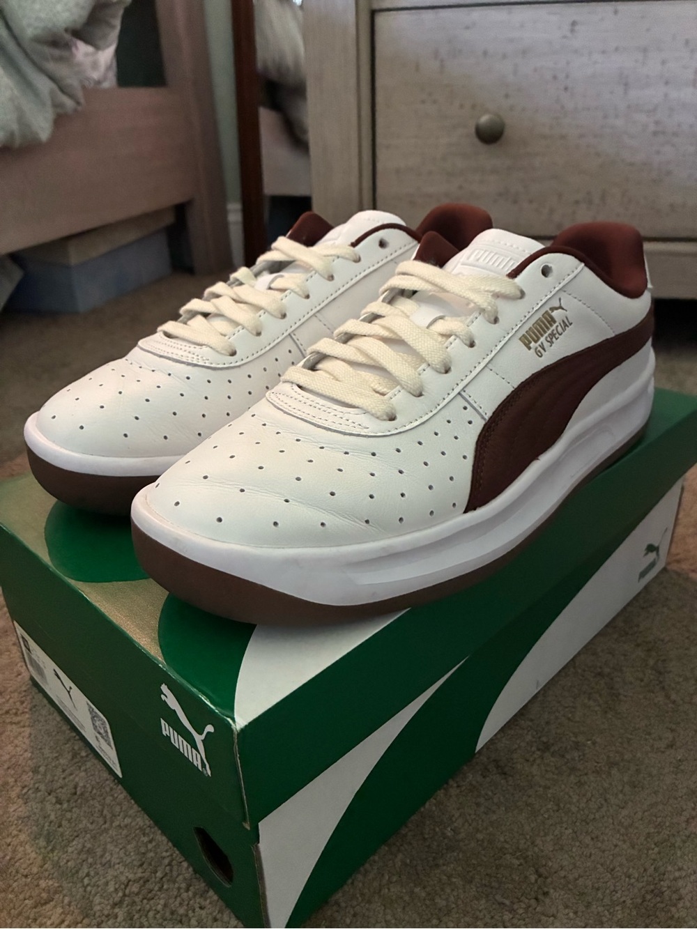Puma GV Special Sneakers in White and Brown